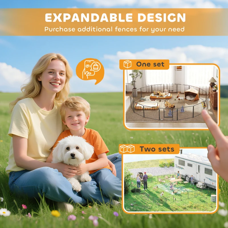 PawHut Parc pour chien, enclos chien 16 panneaux modulable et pliable, portable en acier avec portes 80 x 60 gris