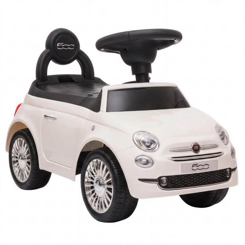 AIYAPLAY Voiture à pousser pour enfants 12-36 mois Licence Fiat avec musique, klaxon et coffre sous-siège en PP, Blanc
