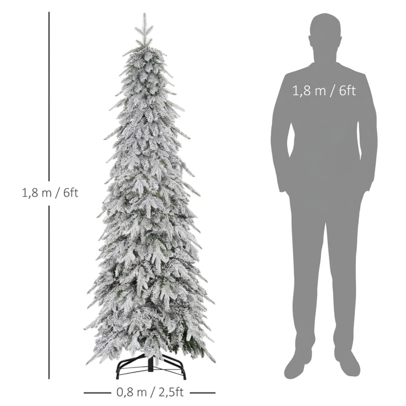 HOMCOM Árvore de Natal artificial 180 cm, parecendo real, com 600 ramos densos, neve artificial, abertura automática