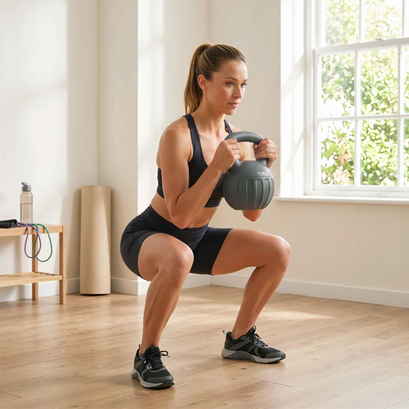 SPORTNOW Kettlebell 10 kg, Haltère avec Poignée Antidérapante, Haltère à Boule, Musculation, Entraînement, pour Gym, Gris