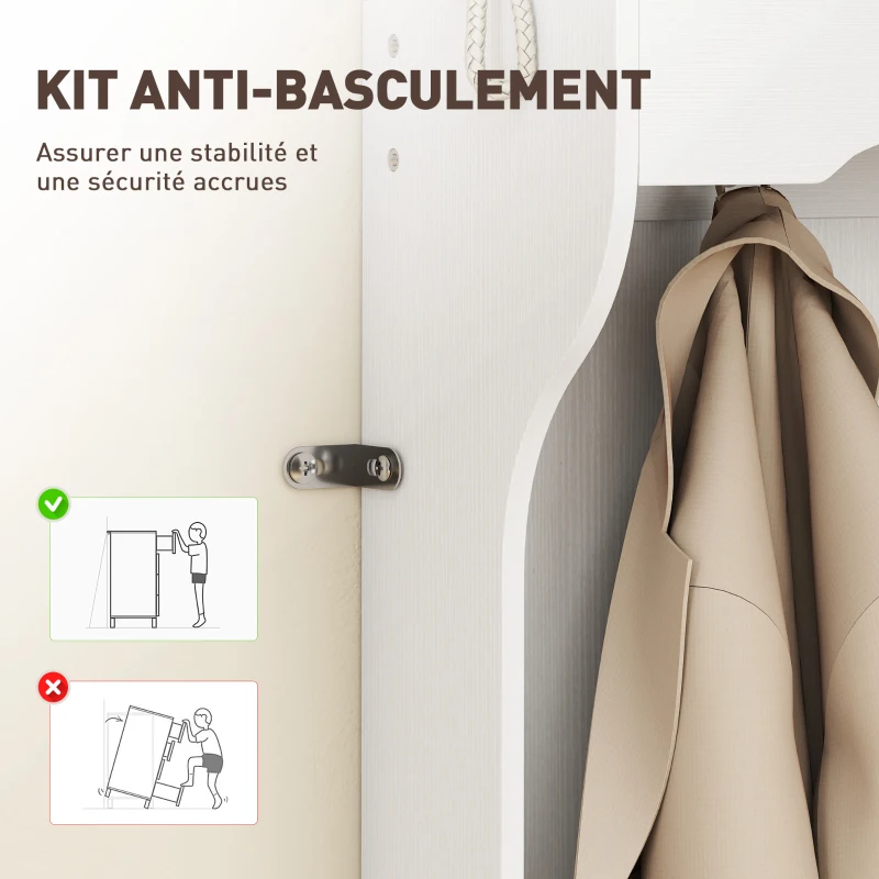 HOMCOM Porte-Manteau 4-en-1 avec Banc, Banc d'Entrée avec 12 Compartiments à Chaussures, 6 Crochets et Étagère Ouverte, Blanc