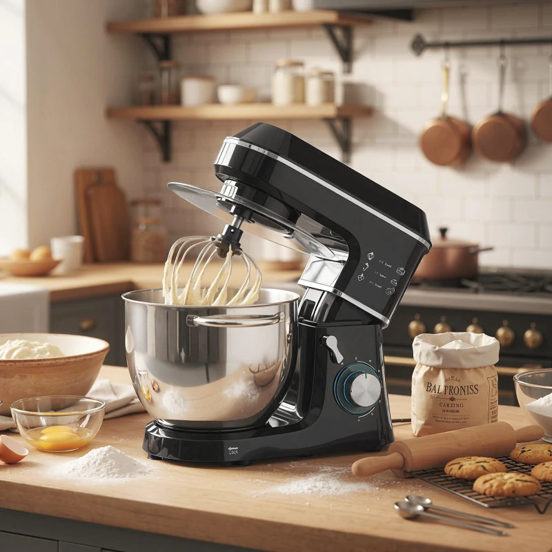HOMCOM Impastatrice Planetaria 1400W con Ciotola 7L e 6 Velocità, Gancio Impastatore, Frusta e Sbattitore, Nero