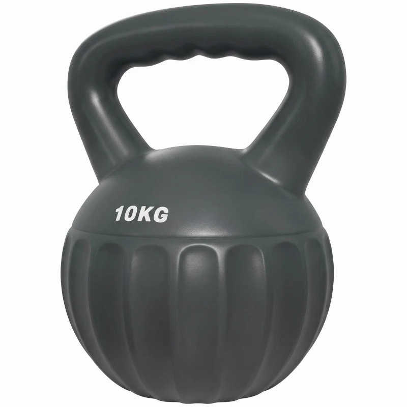 SPORTNOW Kettlebell 10 kg, Haltère avec Poignée Antidérapante, Haltère à Boule, Musculation, Entraînement, pour Gym, Gris