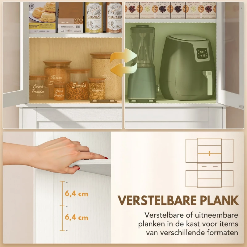 HOMCOM Vrijstaande Keukenkast, 5-lagen Voorraadkast met Verstelbare Planken en Lade voor Woonkamer, Eetkamer