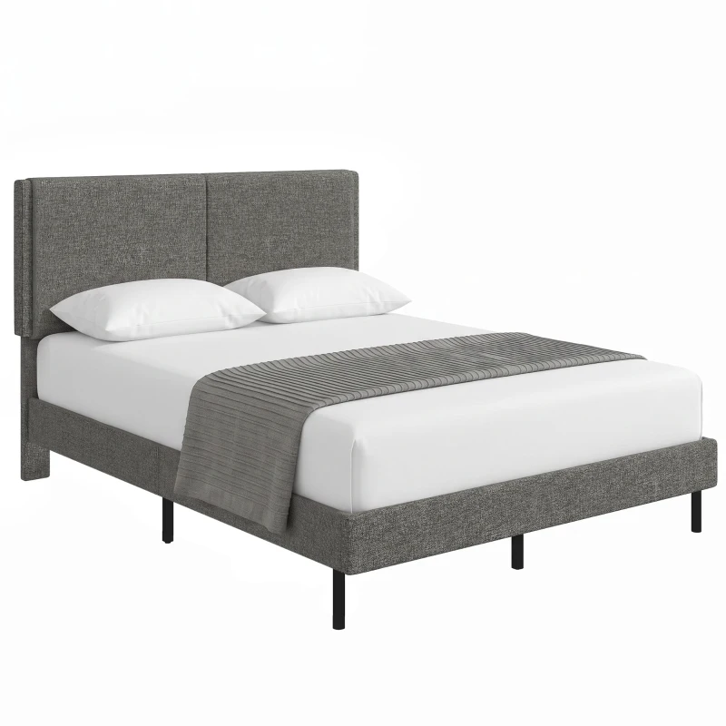 HOMCOM Estructura de Cama 140x190 cm con Somier y Cabecero Ajustable Tapizada en Lino con Almacenamiento Inferior Gris