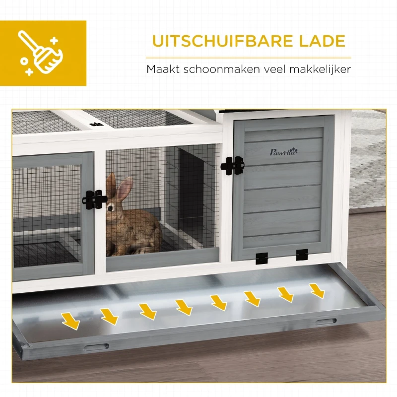 PawHut Konijnenhok, Kleine Dierenhok voor Dwergkonijnen, Cavia's, met Wielen, 108 x 58 x 73,5 cm, Grijs(m-5)