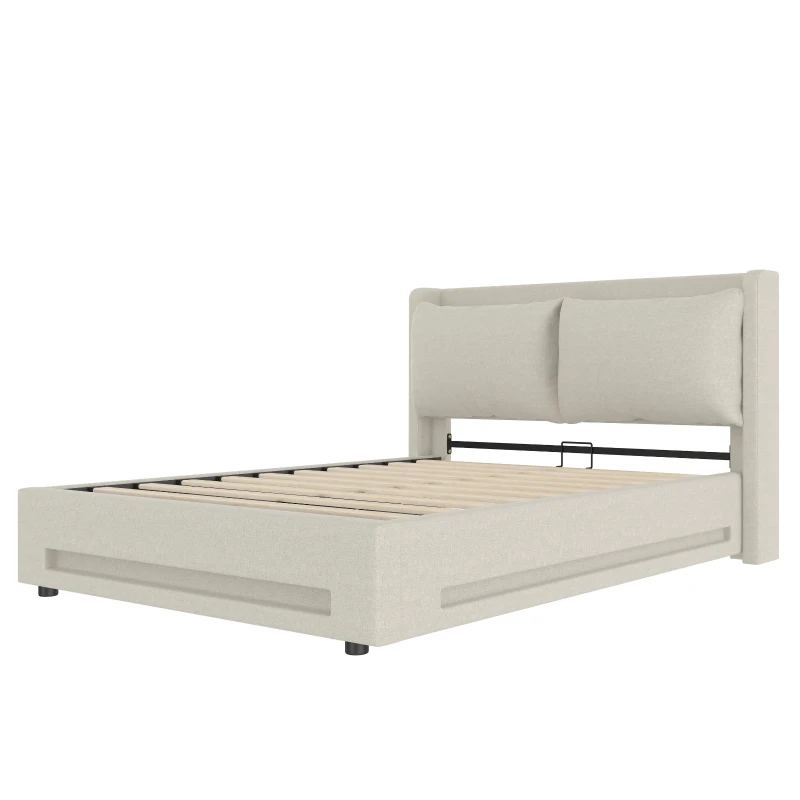 Practical Upholstered Bed with Hydraulic Storage, Ideal Bed Frame for Modern-Style Bedroom, 182.5L x 210W x 114H cm, Beige