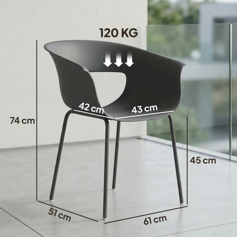 Outsunny Set 4 Sedie da Esterno Moderne con Schienale Traforato, in Metallo e Poliestere, 61x51x74 cm, Grigio Scuro