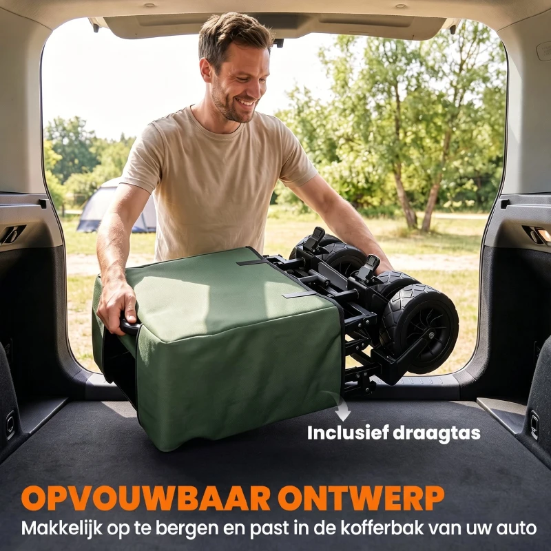 Outsunny Opvouwbare Bolderkar, 110 L, tot 100 kg, Telescopische handgreep, Stalen frame, 94 x 57 x 77-100 cm, Khaki