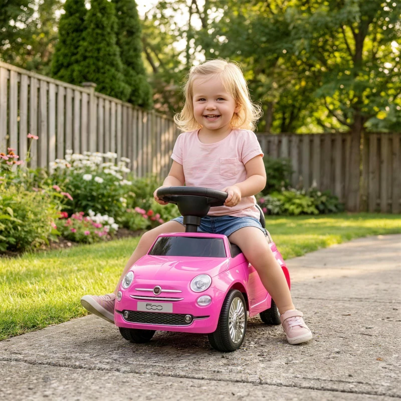 AIYAPLAY Rutschauto für Kinder 12-36 Monate Fiat-Lizenz mit Musik, Hupe und Staufach unter dem Sitz aus PP, Rosa