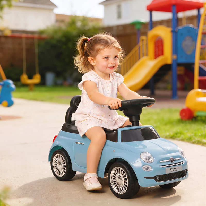 AIYAPLAY Voiture à pousser pour enfants 12-36 mois Licence Fiat avec musique, klaxon et coffre sous-siège en PP, Bleu