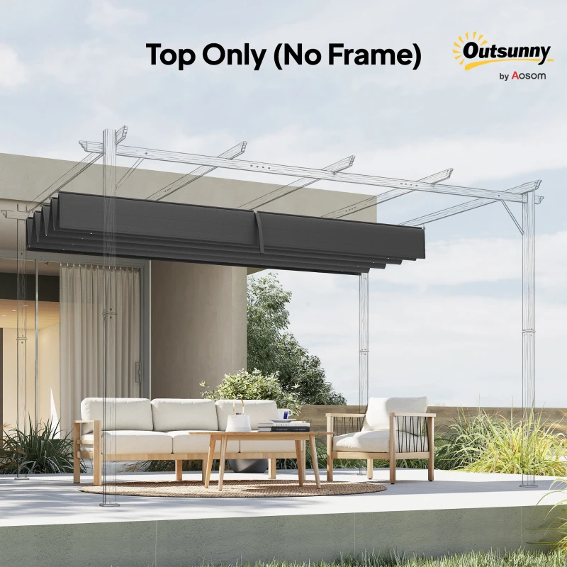 Outsunny Pergola Cover Roof, 2.86 x 2.45 m Retractable Sun Shade Top for 3 x 2m Pergola, UV30+ Protected, Dark Grey