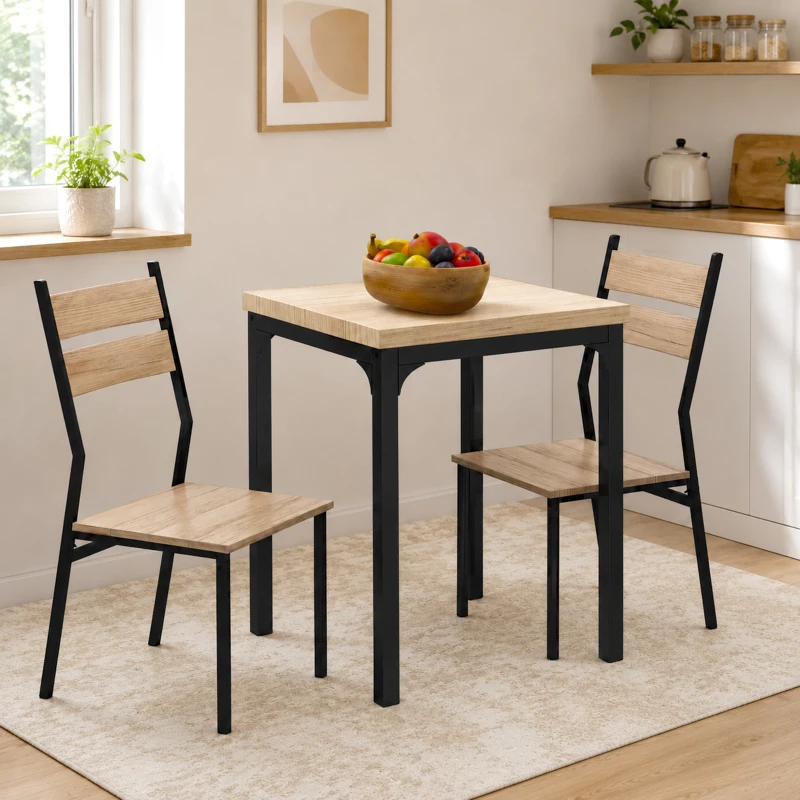HOMCOM Ensemble table et chaises pour 2 personnes, table de cuisine avec chaises, table à manger 3 pièces avec 2 chaises encastrables, pour cuisine salon maison, bois de chêne clair
