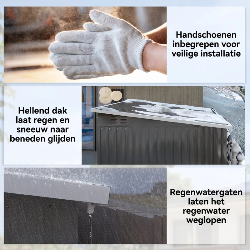 Outsunny Metalen Tuinschuur voor Opslag van Tuingereedschap, met Venster, Brede Deur, 260 x 177 x 190 cm, Donkergrijs(m-7)