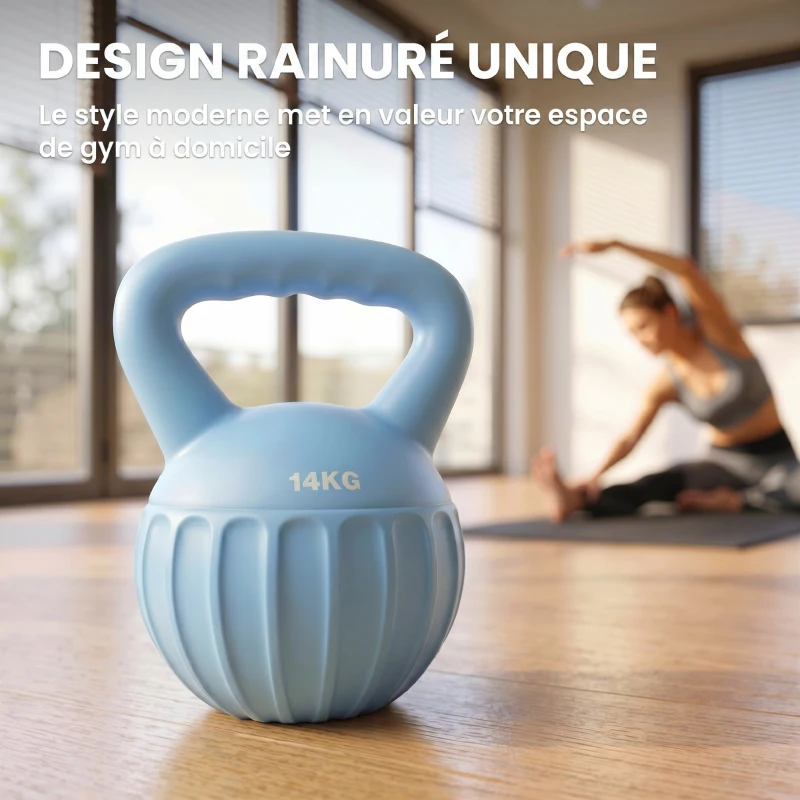 SPORTNOW Kettlebell 14 kg, haltère avec poignée Antidérapante, haltère à boule, musculation, entraînement, pour gym, bleu