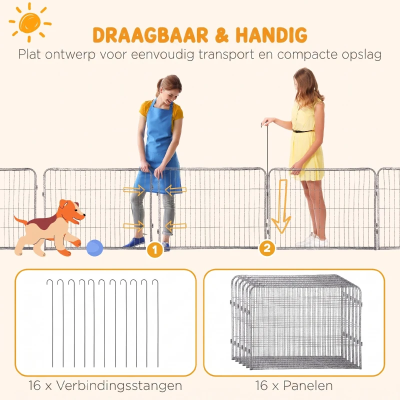 PawHut Grote 16-delige box om te bouwen tot 2 hokken Staalgrijs 80 x 60 x 1,5 cm (elk deel)(m-6)
