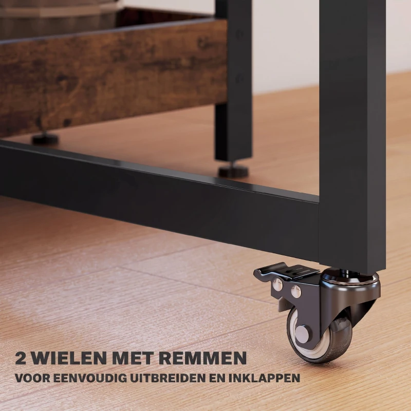 HOMCOM Inklapbare eettafel in industriële stijl, voor maximaal 4 personen, met open schappen, flexibel, metaal, spaanplaat, bruin(m-6)