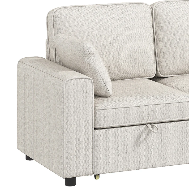 HOMCOM Sofá Esquinero Convertible de Chenilla Sofá Cama 3 Plazas Modular 225 cm con Puff de Almacenaje Beige