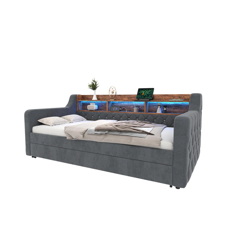 Space-Saving Sofa Bed with Pull-Out Bed, Versatile Sleeper Couch for Bedrooms, Guest Rooms, or Youth Rooms, 201L x 107W x 75H cm, Dark Gray