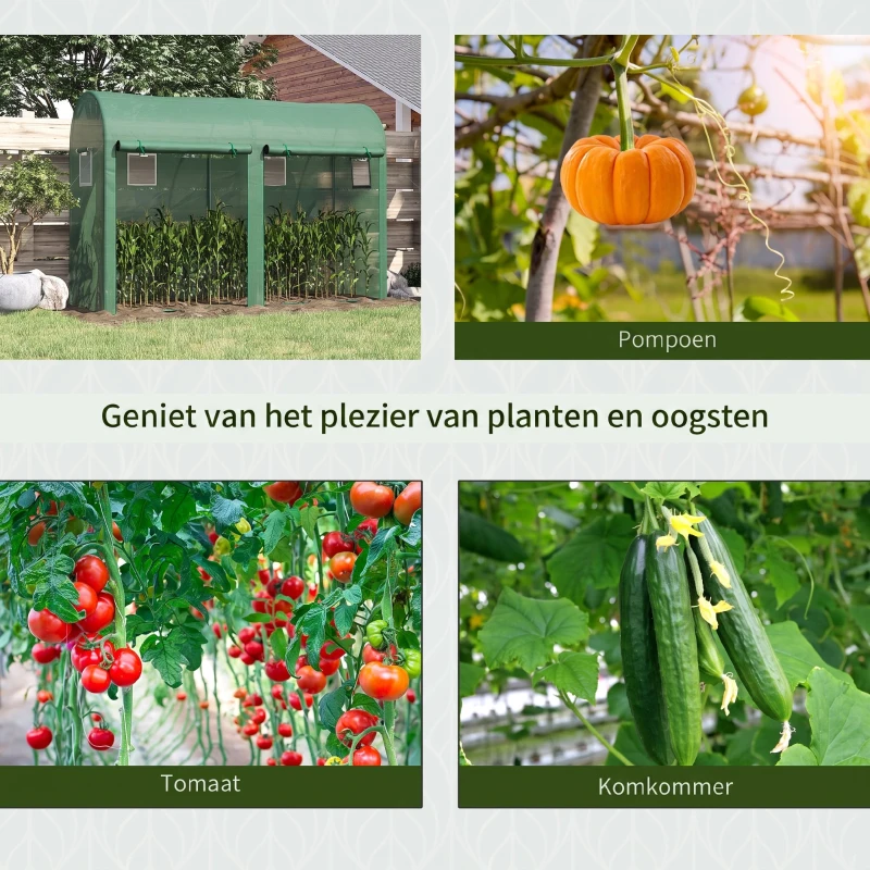 Outsunny Foliekas kas koude kas 4 ramen en 2 deuren groen staal PE