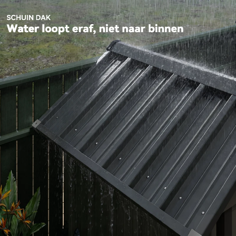 Outsunny Metalen Tuinhuis 1,17 m², Gereedschapsschuur met Zadeldak, Ventilatie, Slot en Handschoenen, 122 x 121 x 192 cm