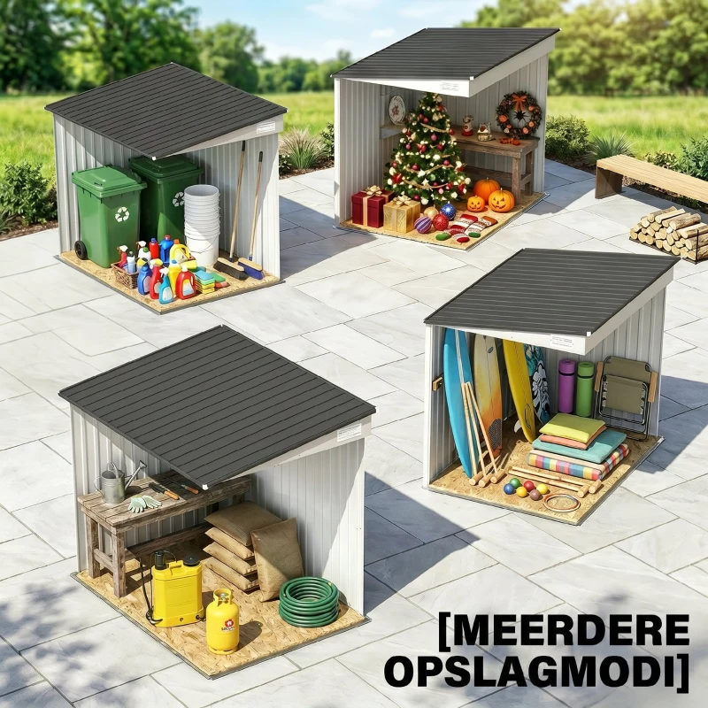 Outsunny Metalen tuinberging 2,81m² 154x206,5x181 cm met pultdak en fundament(m-9)