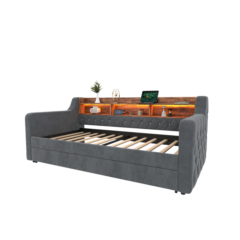 Space-Saving Sofa Bed with Pull-Out Bed, Versatile Sleeper Couch for Bedrooms, Guest Rooms, or Youth Rooms, 201L x 107W x 75H cm, Dark Gray