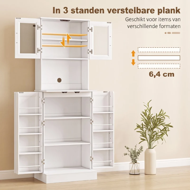 HOMCOM keukenkast met verstelbare plank en werkblad acryldeuren, 60 x 39,5 x 180 cm, wit(m-5)