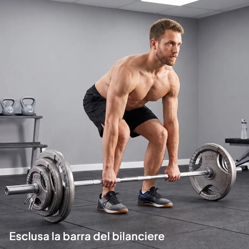 HOMCOM Set di 6 Dischi Pesi per Bilanciere e Manubri 2.5-35KG, Dischi palestra in Acciaio con Foro 50 cm, Ideali per Bilancieri Olimpionici, Argento