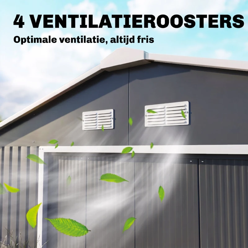 Outsunny Gereedschapsschuur met fundering 24,5 m³ gereedschapsschuur tuinhuisje stalen schuifdeur
