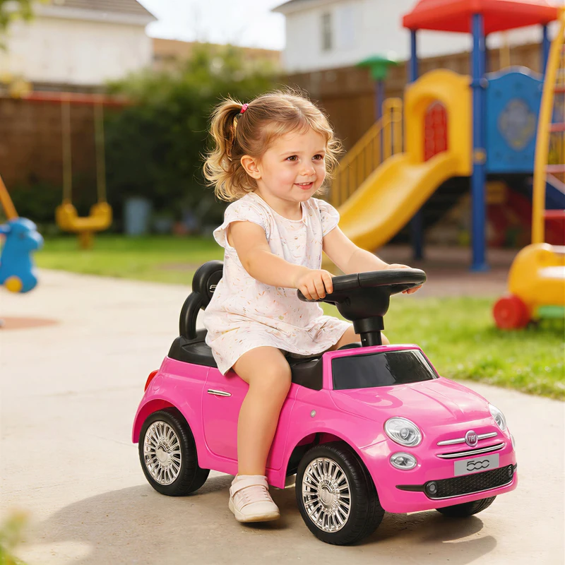 AIYAPLAY Coche Empujable para Niños de 12 a 36 Meses con Licencia Fiat Música Claxon y Compartimento bajo el Asiento de PP Rosa