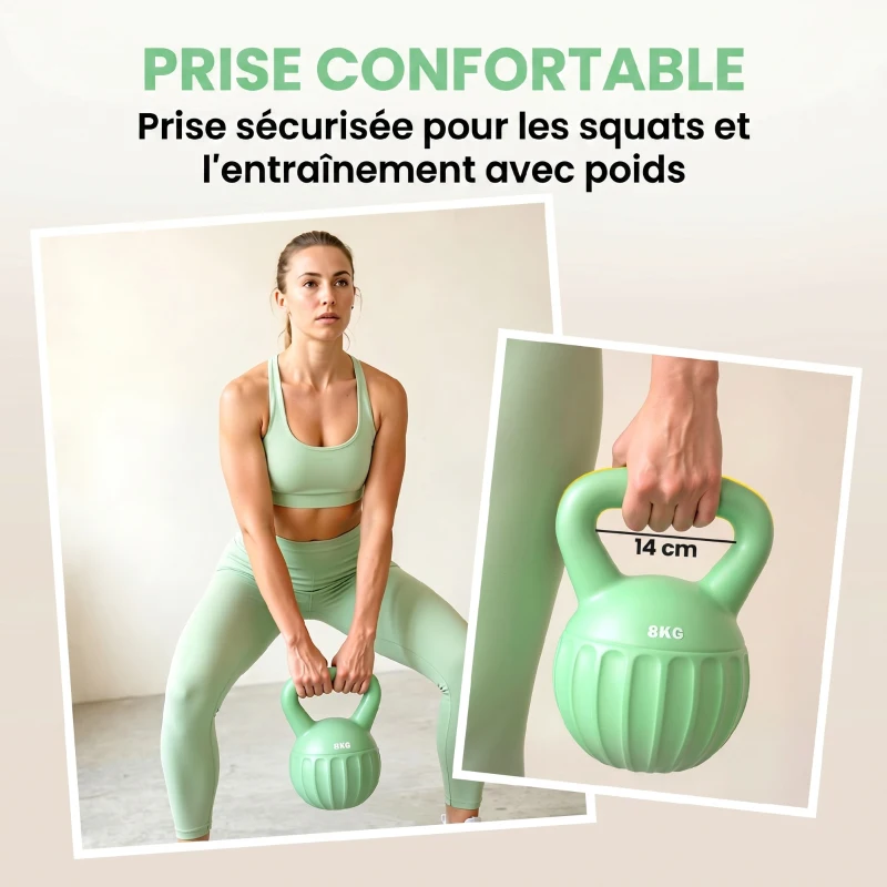 SPORTNOW Kettlebell 8 kg, Haltère avec Poignée Antidérapante, Haltère à Boule, Musculation, Entraînement, pour Gym, Vert