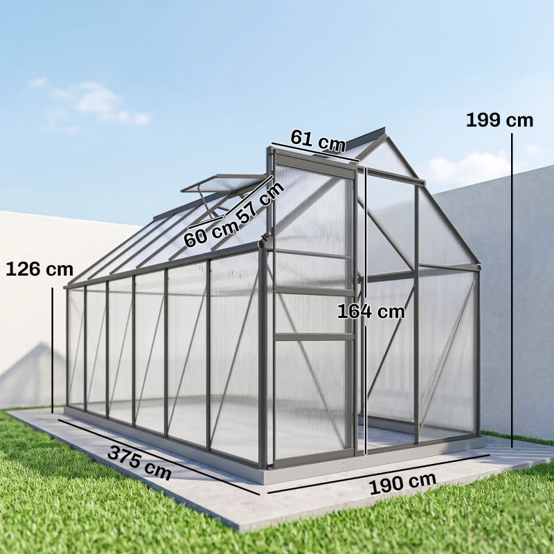 Outsunny Serra da Giardino in Policarbonato con Telaio in Lega di Alluminio 7.1㎡, con Grondaie, Finestre Apribili Regolabili, Porta Scorrevole