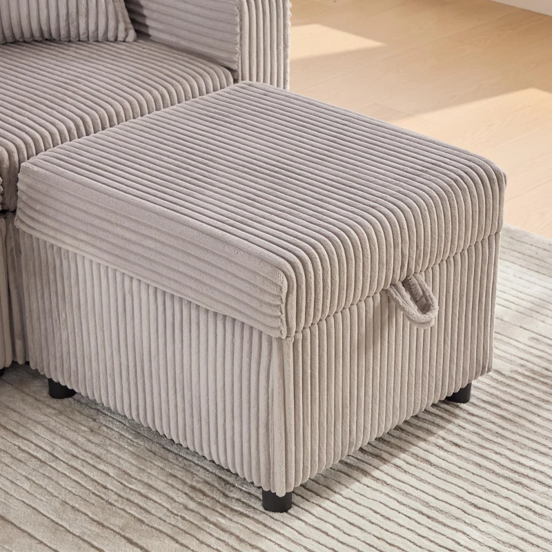Multifunctional Corduroy Sofa Bed with Hidden Storage, LED-Lighted Guest Couch for Family Film Nights, 196L x 82W x 85H cm, Light Gray