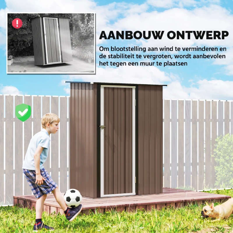 Outsunny Tuinpaviljoen 1,2 m² - Opberging voor gereedschap - Tuinhuis met vergrendelbare deur - bruine stalen deur