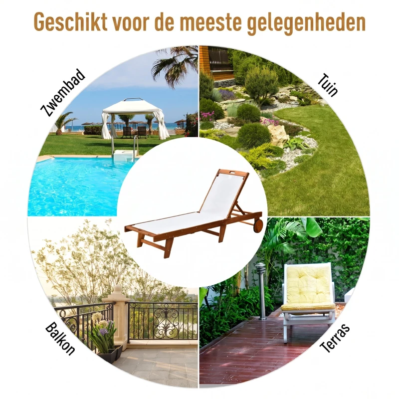 Outsunny ligbed relax ligbed tuinset tuinmeubilair verstelbaar acaciahout textiel natuur 198 x 60 x 88/80/69/45 h cm