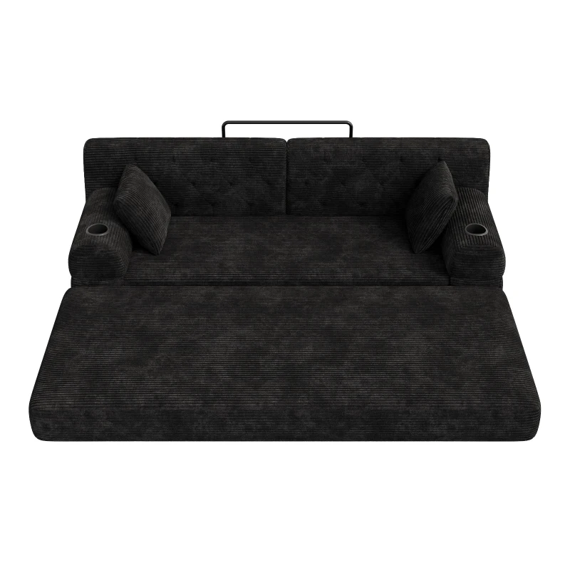 Cozy Sleeper Sofa with High-Density Foam and Soft Corduroy, Convertible Couch for Living Rooms and Small Spaces, 208L x 80W x 81H cm, Black
