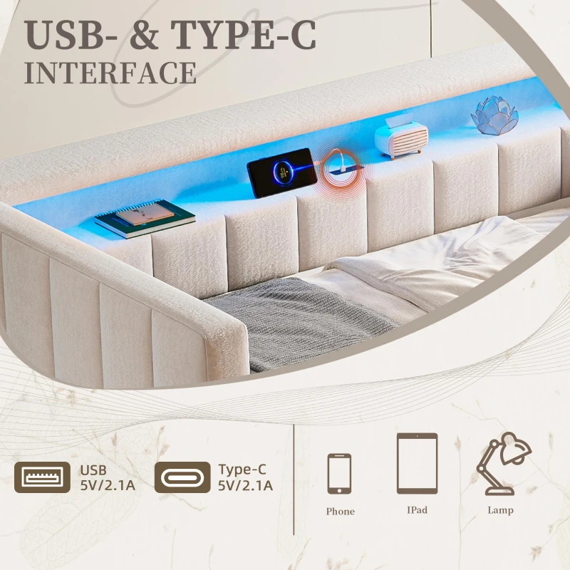 Space-Saving Sofa Bed with Pull-Out Bed, Versatile Sleeper Couch for Bedrooms, Guest Rooms, or Youth Rooms, 201L x 100W x 73H cm, Beige