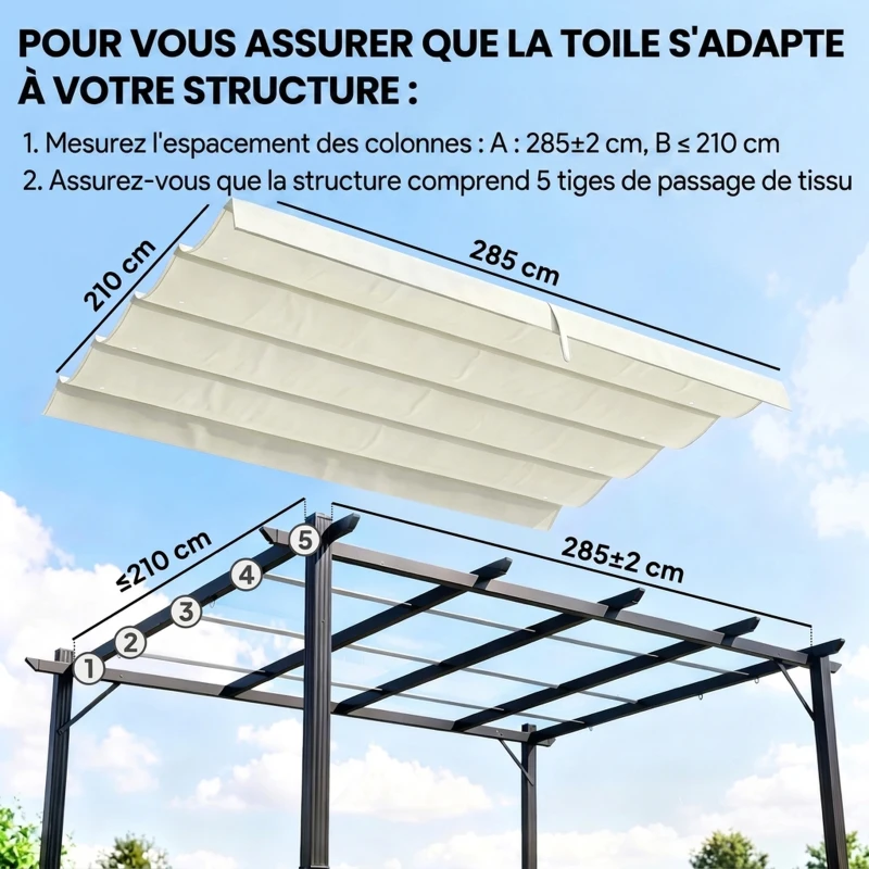 Outsunny Toile de toit de rechange pour pergola toile de remplacement protection solaire Anti-UV 30+ pour pergola de 3 x 2 m