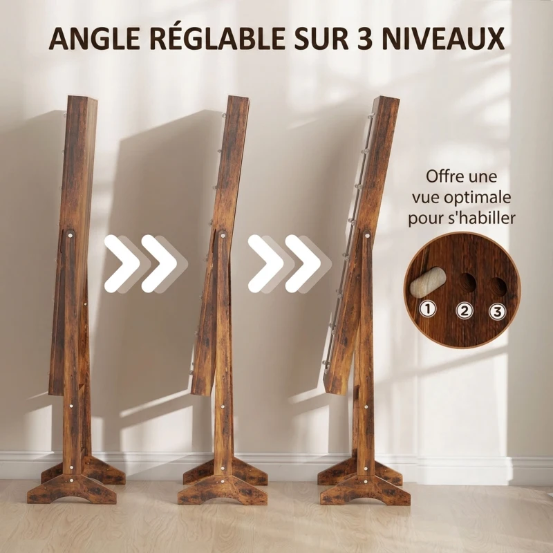 HOMCOM Armoire à bijoux armoire de rangement sur pieds boîte à bijoux avec miroir multi-rangements éclairage LED brun rustique