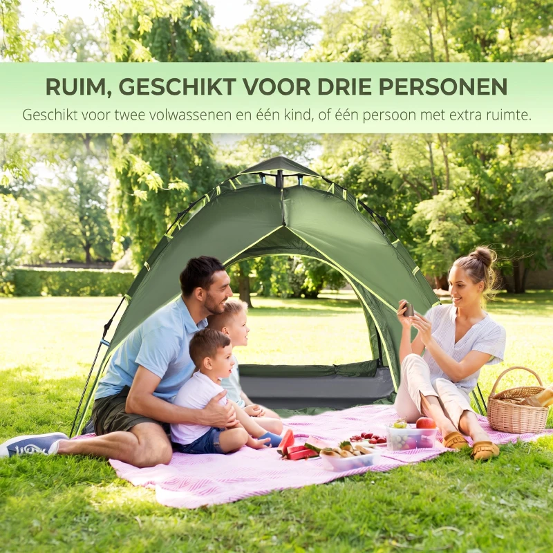 Outsunny Dubbele tent familietent Quick-Up tent 2 volwassenen + 1 kind camping waterdicht