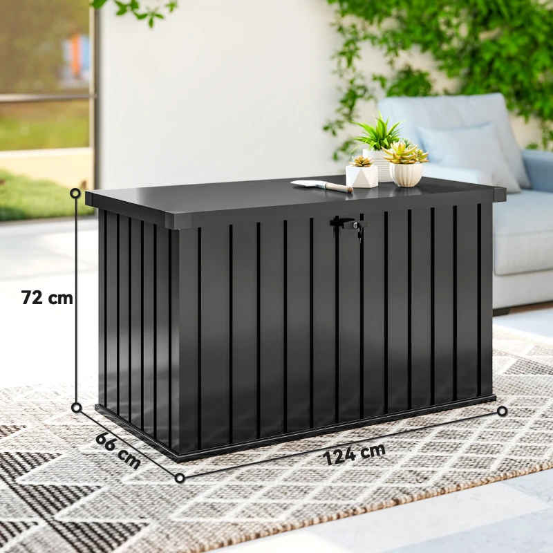 Outsunny Außenbox 400L aus verzinktem Stahl mit Schloss und 2 Schlüsseln 124x66x72 cm, Schwarz