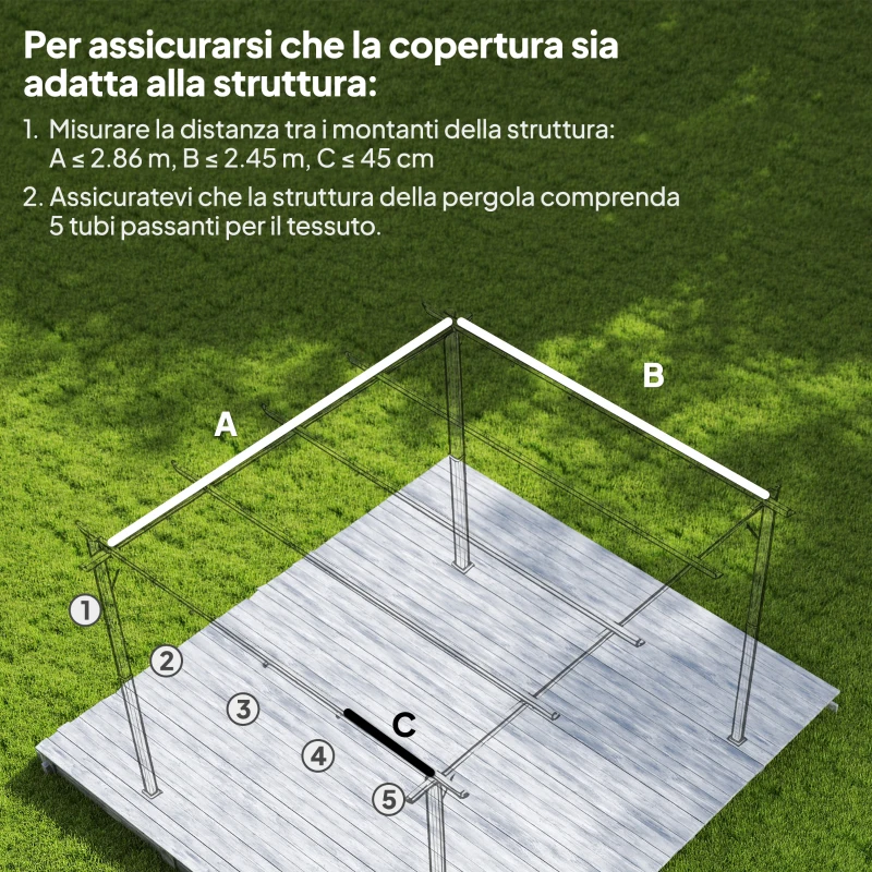 Outsunny Telo Pergola per Esterni Anti UV in Poliestere Bianco Crema con 8 Fori di Drenaggio, 286x245 cm