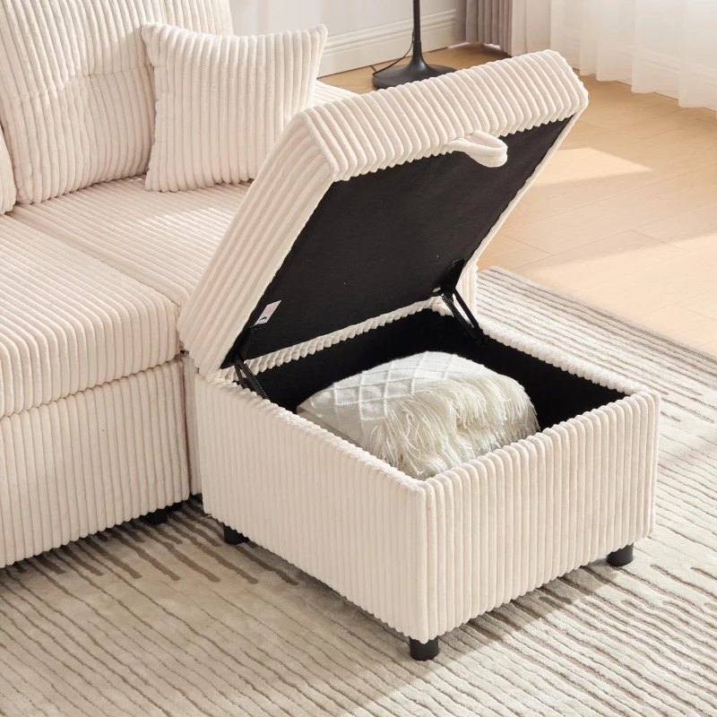 Multifunctional Corduroy Sofa Bed with Hidden Storage and Pull‑Out Bed, LED-Lighted Guest Couch with Wide Armrests, 196L x 82W x 85H cm, Beige