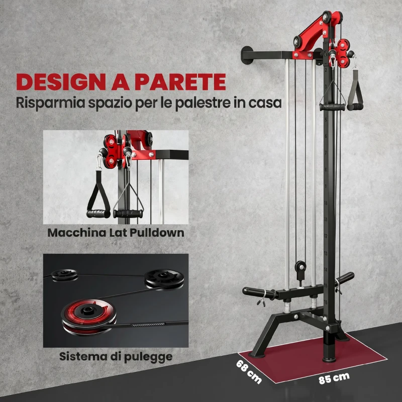 SPORTNOW Cable Station, Wall-Mounted, Adjustable 16-Position Pulleys Machine, Black.
