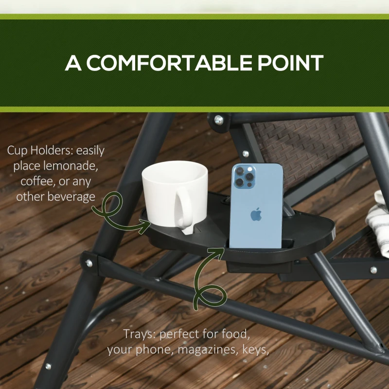 Outsunny 3 Seater Swing Chair - Garden Swing Seat Bench with Adjustable Canopy, Rattan Seat, and Steel Frame for Patio, Yard