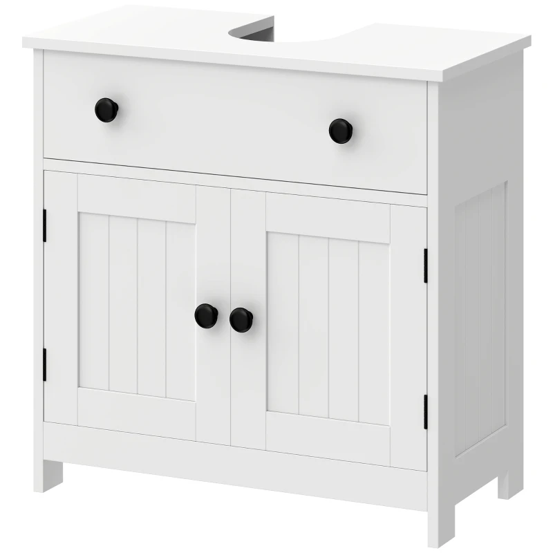 HOMCOM Mueble Bajo Lavabo Moderno e Independiente con Bisagras de Cierre Amortiguado Cajón y 2 Puertas Blanco