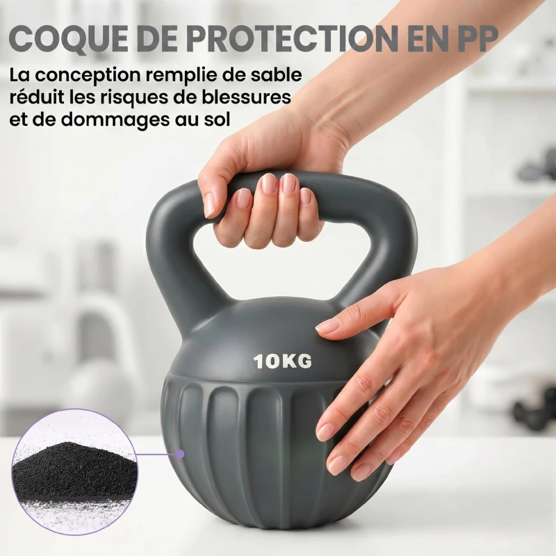 SPORTNOW Kettlebell 10 kg, Haltère avec Poignée Antidérapante, Haltère à Boule, Musculation, Entraînement, pour Gym, Gris