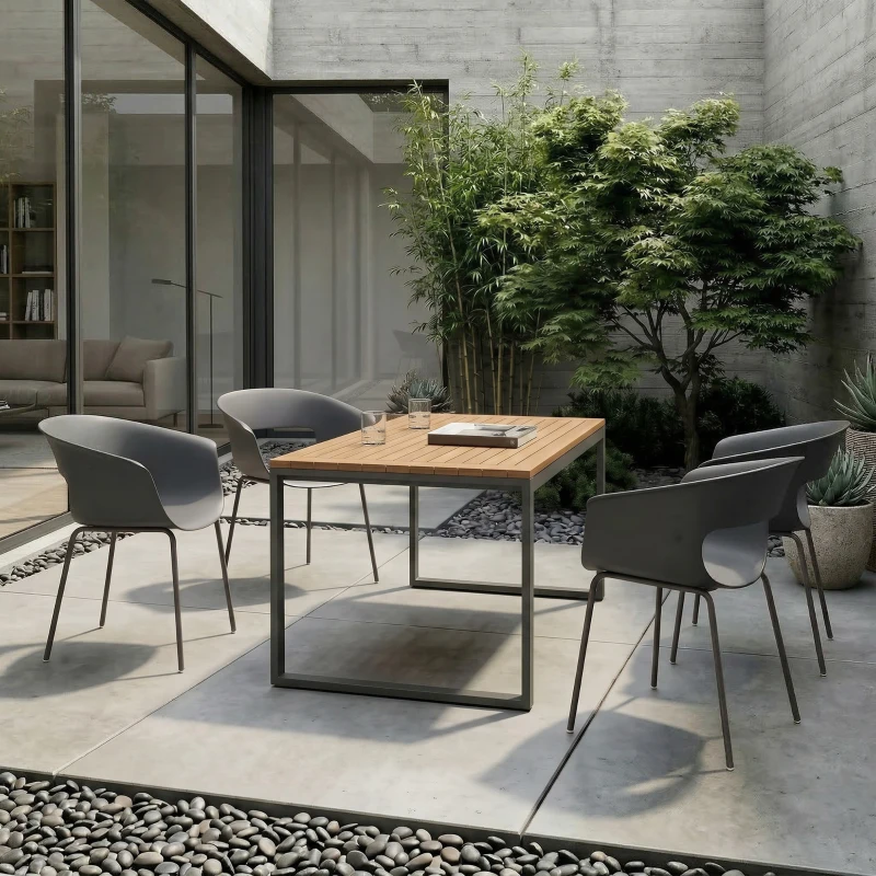 Outsunny Set 4 Sedie da Esterno Moderne con Schienale Traforato, in Metallo e Poliestere, 61x51x74 cm, Grigio Scuro