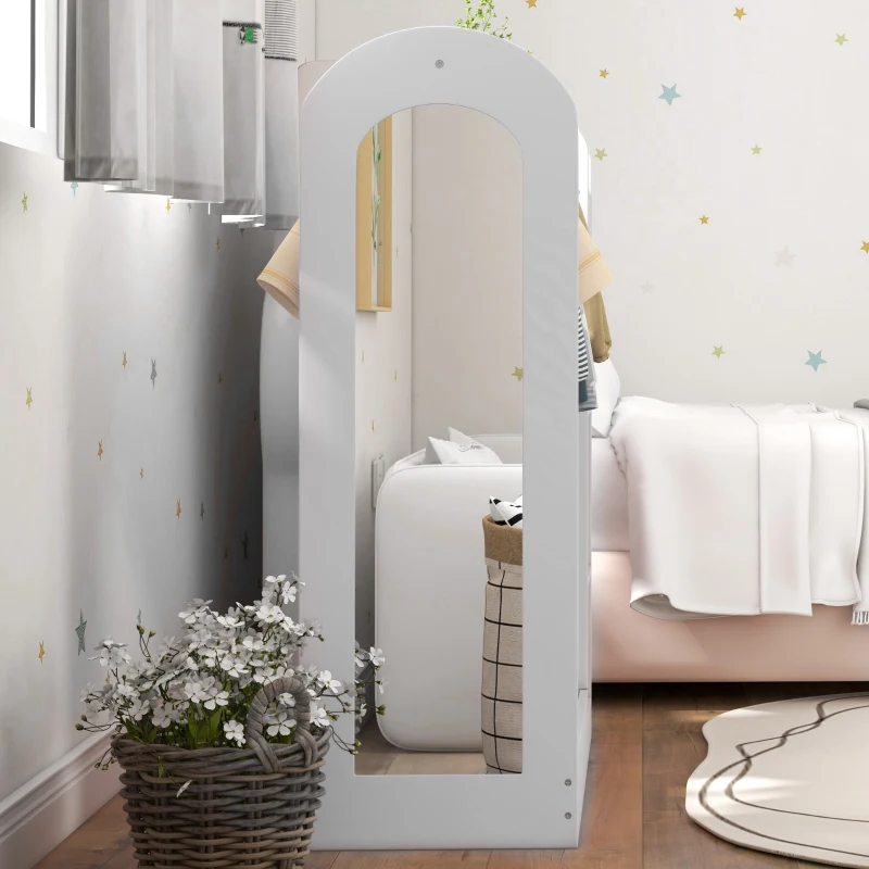 AIYAPLAY Appendiabiti per Bambini 3-8 Anni con Ripiani, 2 Scatole, Asta Appendiabiti e Specchio, Capacità 30 kg, Bianco